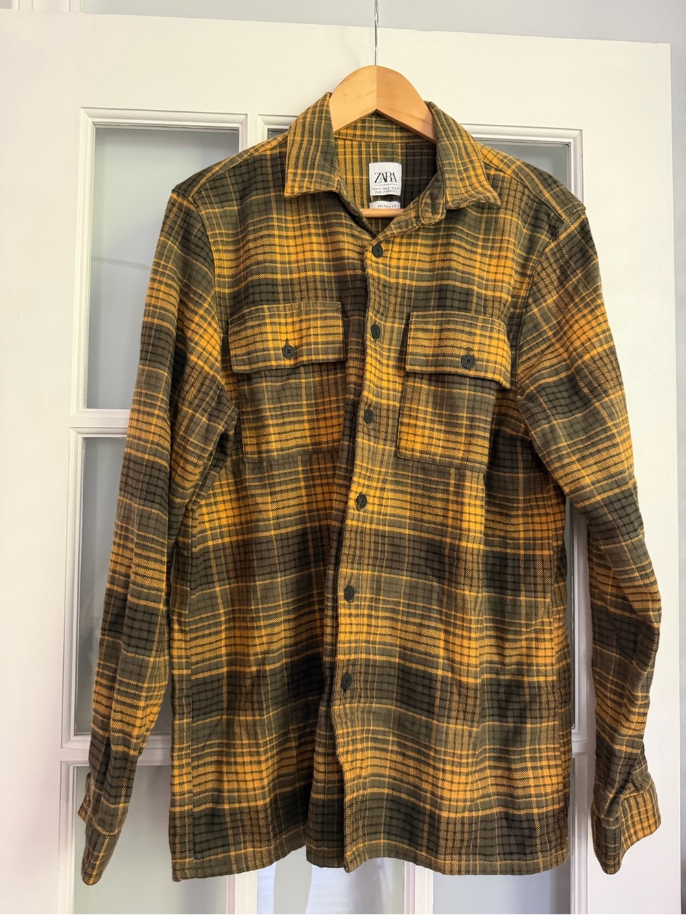 Zara Yellow & Olive Plaid Lightweight Shirt Jacket